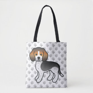 Blue Ticked Beagle Cartoon Dog &amp; Paws Tote Bag