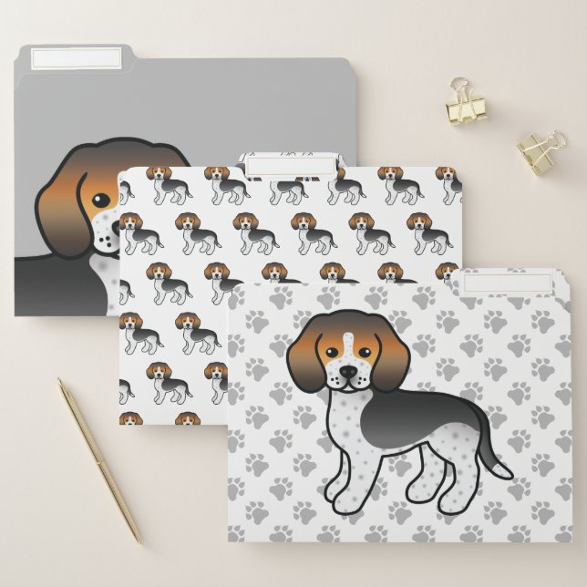 Blue Ticked Beagle Cute Cartoon Dog File Folder (Set)