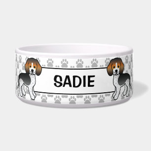 Blue Ticked Beagle Cute Cartoon Dog & Name Bowl