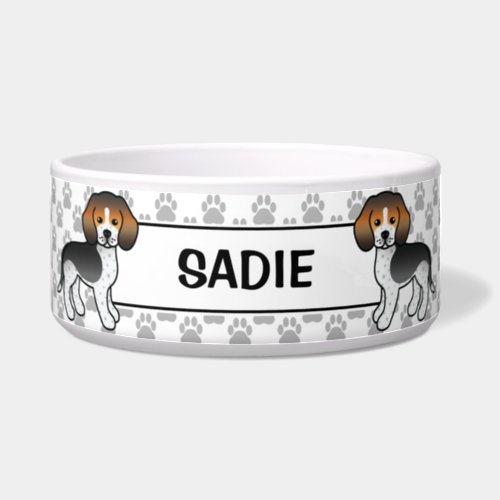 Blue Ticked Beagle Cute Cartoon Dog  Name Bowl