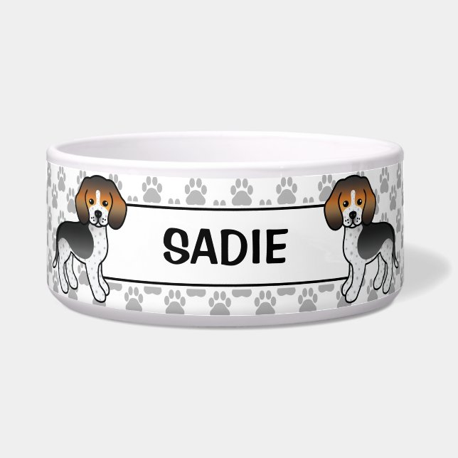 Blue Ticked Beagle Cute Cartoon Dog & Name Bowl (Front)