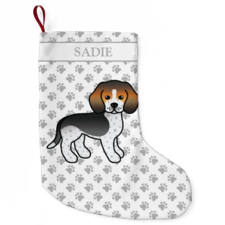 Blue Ticked Beagle Cute Cartoon Dog &amp; Name Small Christmas Stocking