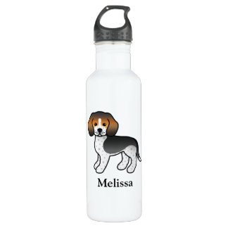 Blue Ticked Beagle Cute Cartoon Dog &amp; Name Stainless Steel Water Bottle