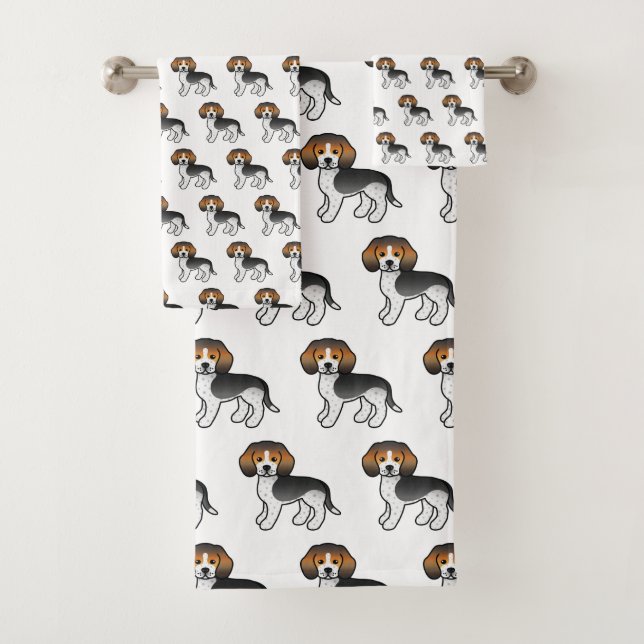 Blue Ticked Beagle Cute Cartoon Dog Pattern Bath Towel Set (Insitu)