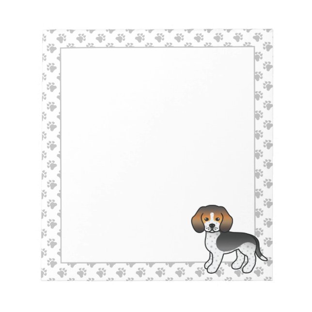 Blue Ticked Beagle Cute Cartoon Dog & Paws Notepad (Front)