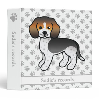 Blue Ticked Beagle Cute Cartoon Dog &amp; Text 3 Ring Binder