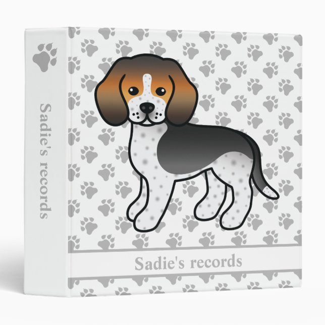 Blue Ticked Beagle Cute Cartoon Dog & Text 3 Ring Binder (Front/Spine)