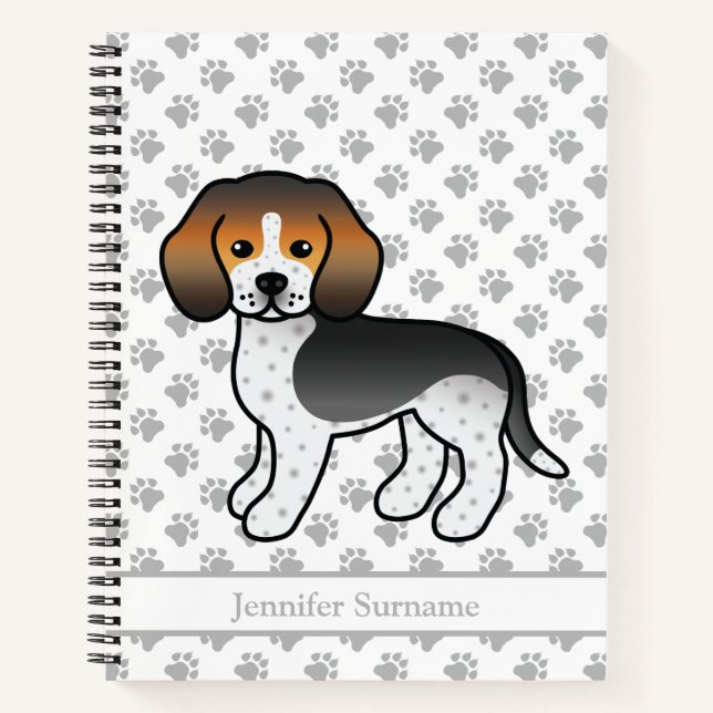 Blue Ticked Beagle Cute Cartoon Dog & Text Notebook (Front)