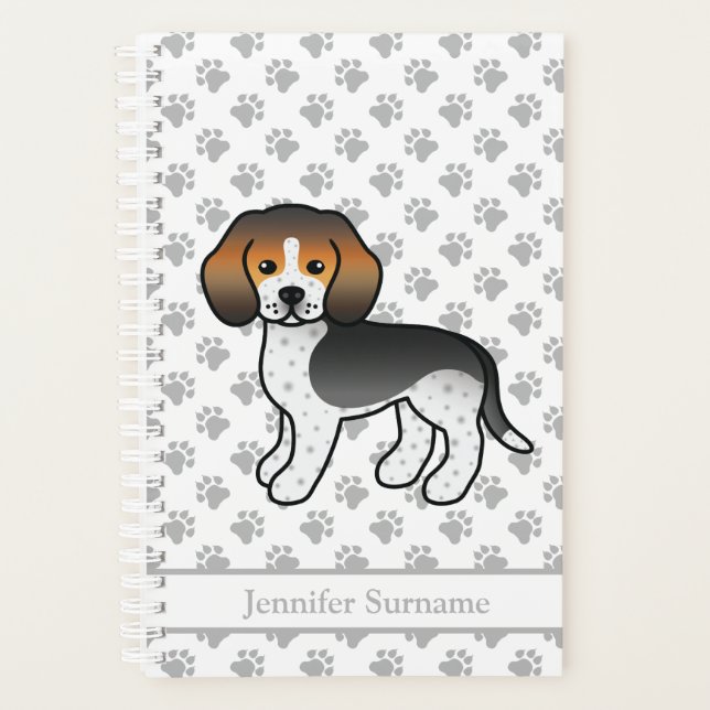 Blue Ticked Beagle Cute Cartoon Dog & Text Planner (Front)