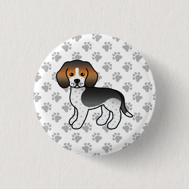 Blue Ticked Beagle Dog Cute Cartoon Drawing Paws Button (Front)
