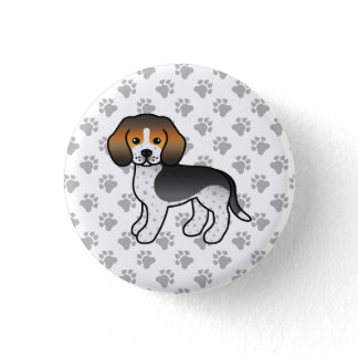 Blue Ticked Beagle Dog Cute Cartoon Drawing Paws Button
