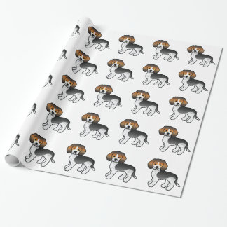 Blue Ticked Cartoon Beagle Dogs Wrapping Paper