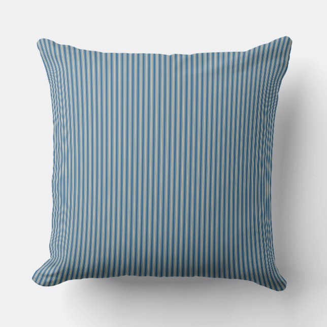 Blue Ticking Stripe Throw Pillow (Front)