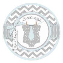 Blue Tie & Chevron Print Baby Shower Classic Round Sticker