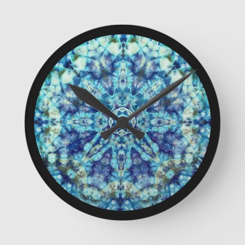 Blue Tie_Dye Mandala Round Clock