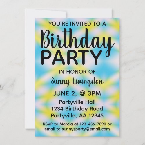 Blue Tie Dye One Photo Birthday Party Invitation