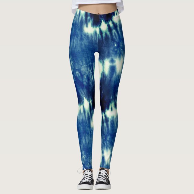 Blue tie dye pattern leggings (Front)