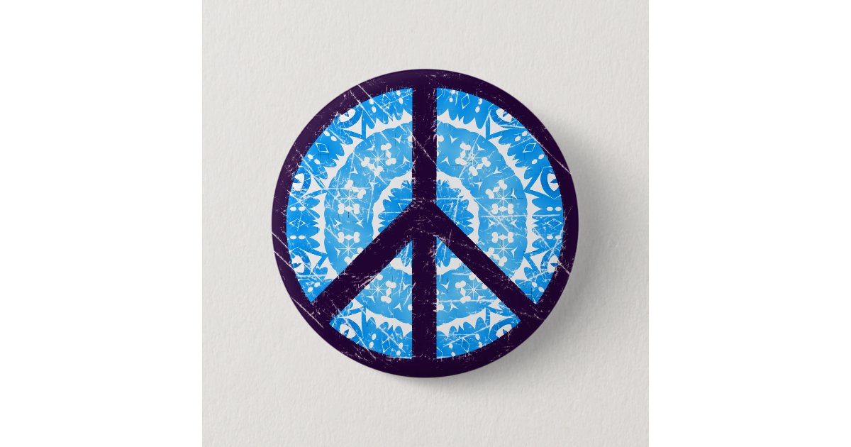 Blue Tie-dye Peace Sign Button | Zazzle