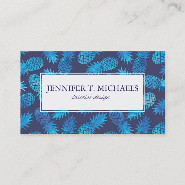 Blue Tie Dye Pineapples | Add Your Name Business Card (Front)