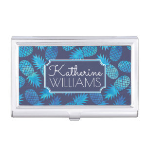 Blue Tie Dye Pineapples   Add Your Name Business Card Holder