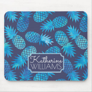 Blue Tie Dye Pineapples Add Your Name Mouse Pad