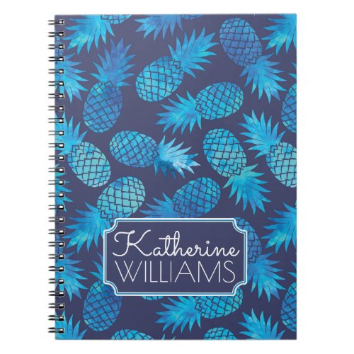 Blue Tie Dye Pineapples  Add Your Name Notebook