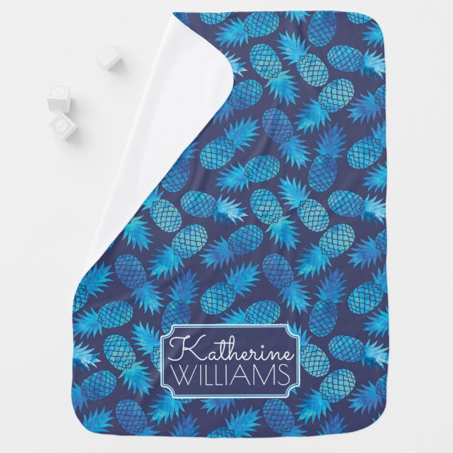 Blue Tie Dye Pineapples | Add Your Name Stroller Blanket (In Situ)