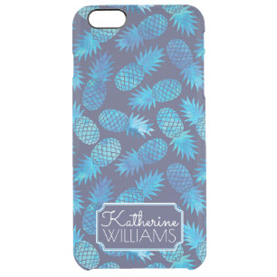 Blue Tie Dye Pineapples Add Your Name Clear iPhone 6 Plus Case