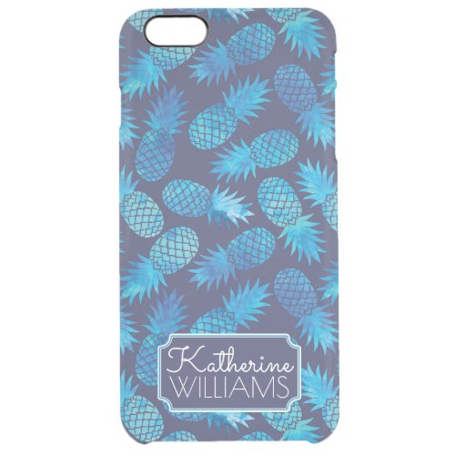 Blue Tie Dye Pineapples  Add Your Name Clear iPhone 6 Plus Case