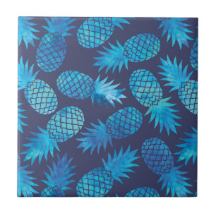 Blue Tie Dye Pineapples Ceramic Tile