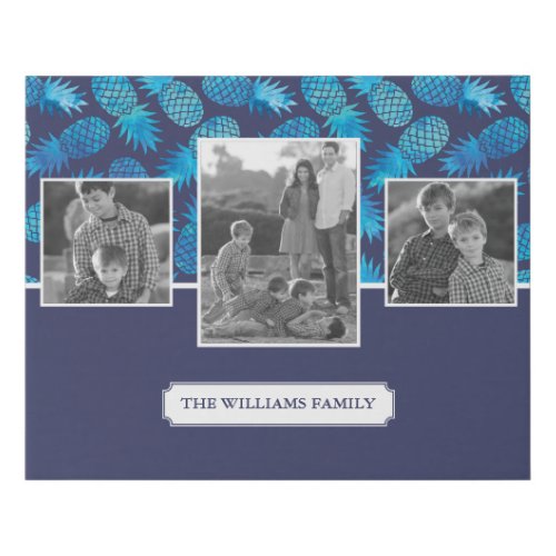 Blue Tie Dye Pineapples  Family Photos with Text Faux Canvas Print