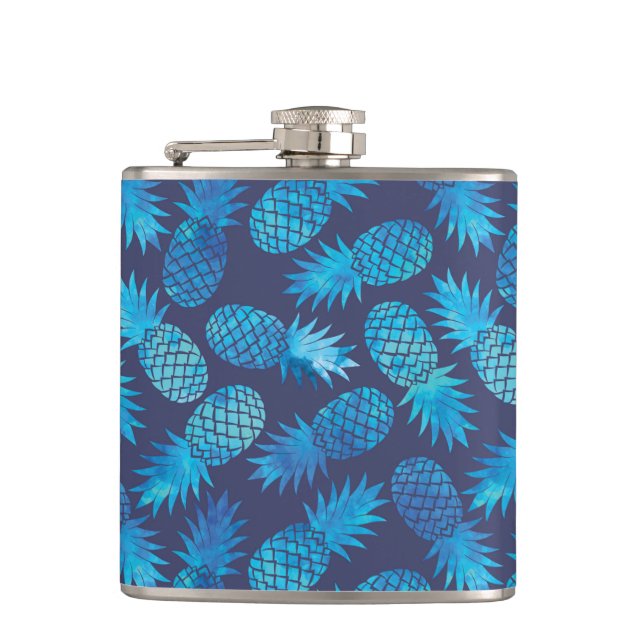 Blue Tie Dye Pineapples Hip Flask (Front)