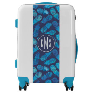 Blue Tie Dye Pineapples   Monogram Luggage
