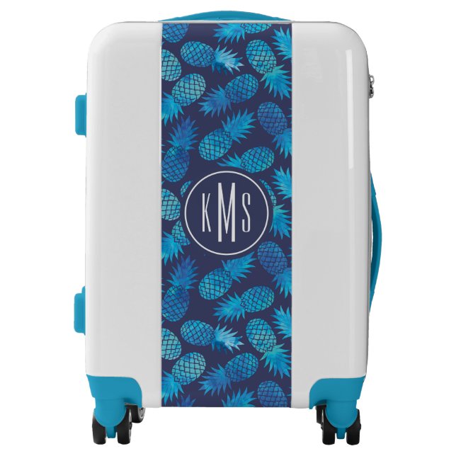 Blue Tie Dye Pineapples | Monogram Luggage (Front)