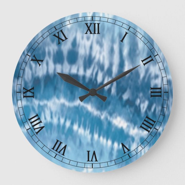 Blue Tie Dye Round Roman Numerals Clock (Front)