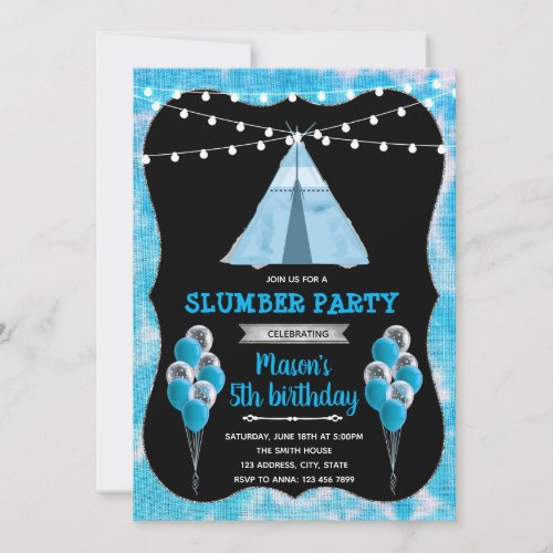 Blue tie dye slumber party invitation