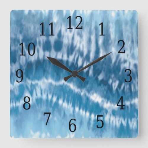 Blue Tie Dye Square Clock