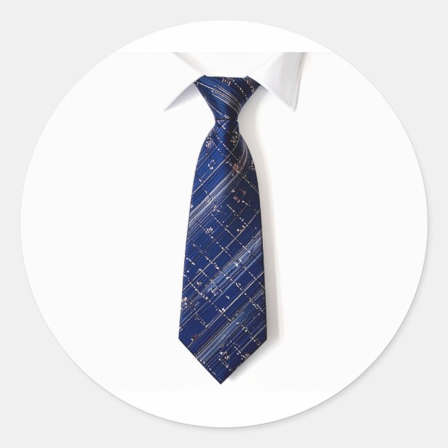 blue tie on white background classic round sticker (Front)