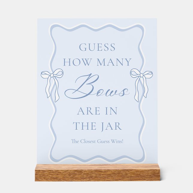 Blue Tie the Knot Bridal Shower Guess How Many Bow Acrylic Sign (Creator Uploaded)