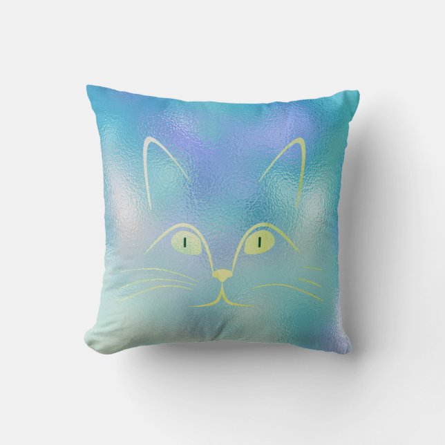 Blue Tiffany Mint Green Glass Cat Throw Pillow (Front)