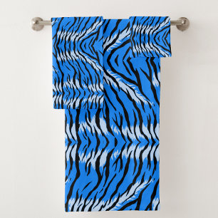 Blue Tiger Animal Skin Pattern Design Bath Towel Set
