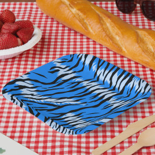 Blue Tiger Animal Skin Pattern Design  Paper Plates
