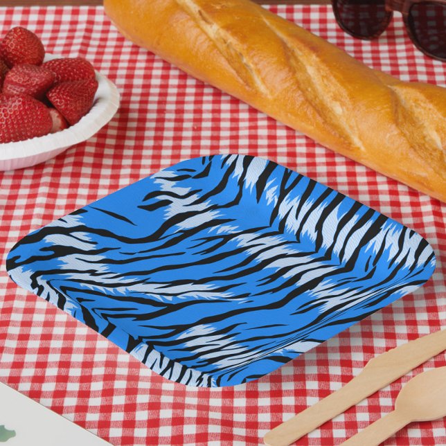 Blue Tiger Animal Skin Pattern Design  Paper Plates (Creator Uploaded)