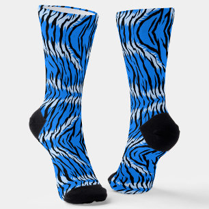 Blue Tiger Animal Skin Pattern Design Socks