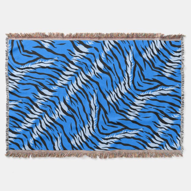 Blue Tiger Animal Skin Pattern Design  Throw Blanket (Front)