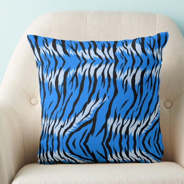 Blue Tiger Animal Skin Pattern Design  Throw Pillow (Creator Uploaded)