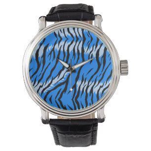 Blue Tiger Animal Skin Pattern Design Watch