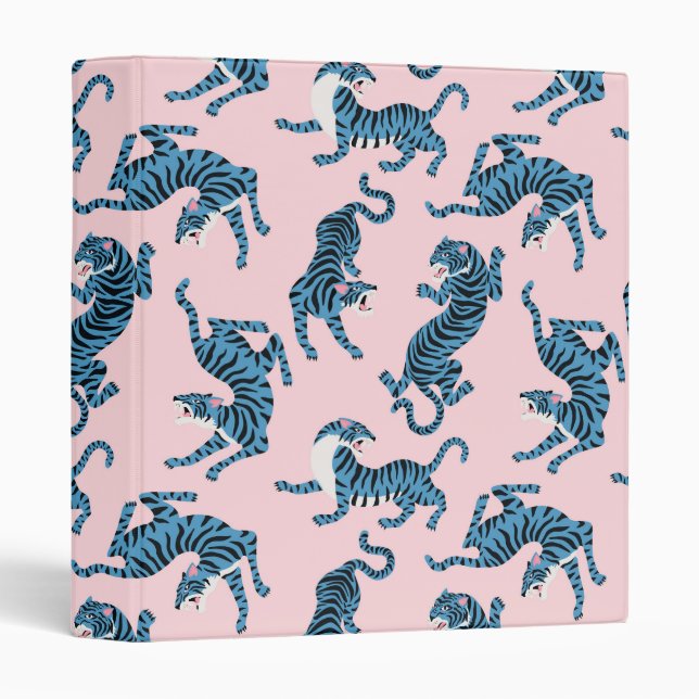 Blue Tiger Asian Pattern 3 Ring Binder (Front/Spine)
