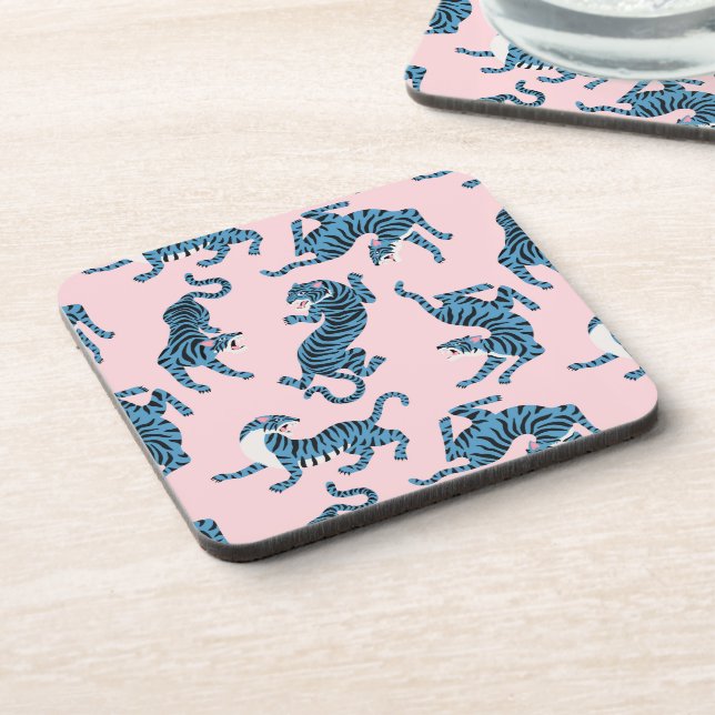 Blue Tiger Asian Pattern Beverage Coaster (Left Side)