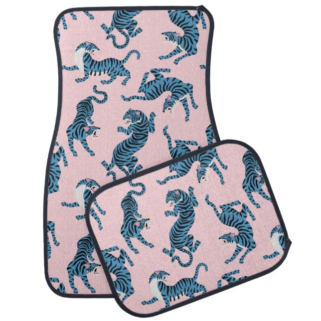 Blue Tiger Asian Pattern Car Floor Mat (Set)